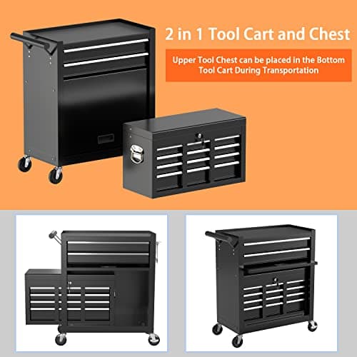 DUSACOM 8-Drawer High Capacity Rolling Tool Chest, Removable Cabinet Storage Tool Box with Wheels and Drawers, Detachable Toolbox with Lock for Workshop Mechanics Garage (Black) 6