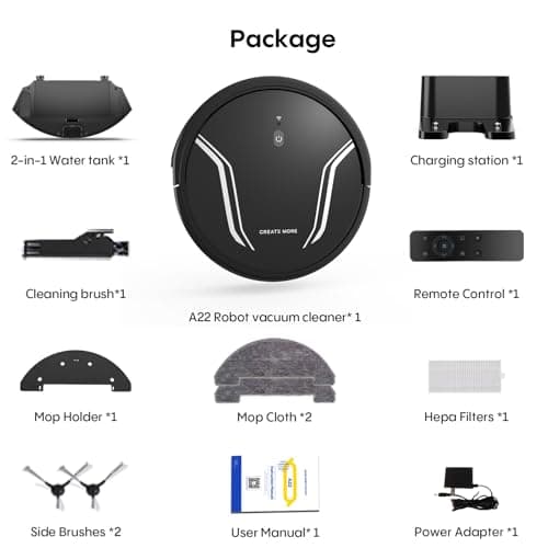 Bagotte Robot Vacuum and Mop Combo, 3-in-1 Robotic Vacuum Cleaner, 5000Pa Strong Suction with Auto Recharging,Tangle Free, Timing Function, App/WiFi/Voice/Remote for Hard Floor and Pet Hair 9