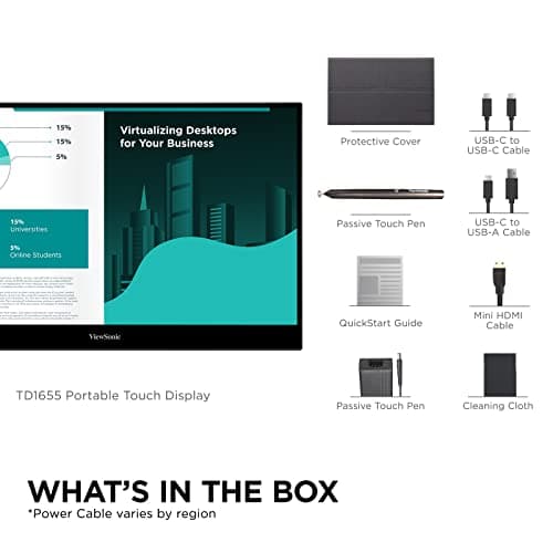 ViewSonic TD1655 15.6 Inch 1080p Portable Monitor with IPS Touchscreen, 2 Way Powered 60W USB C, Eye Care, Dual Speakers, Built-in Stand with Magnetic Cover 7