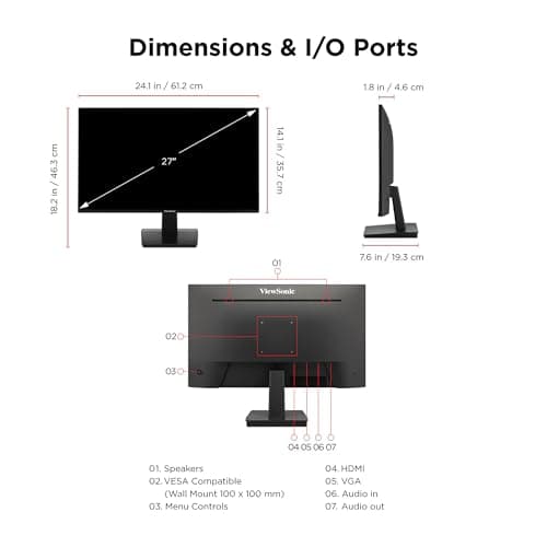 ViewSonic VA2247-MH 22 Inch Full HD 1080p Monitor with 100Hz, FreeSync, Ultra-Thin Bezel, Eye Care, HDMI, VGA Inputs for Home and Office 7