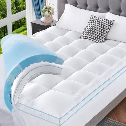 JOLLYVOGUE Memory Foam Mattress Topper Queen Size, 4 Inch Dual Layer Mattress Pad, 2 Inch Gel Memory Foam Plus 2 Inch Down Alternative Pillow Top Cover with 8-21 Inch Deep Pocket, Medium Support