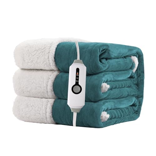 RALYSUN Electric Heated Blanket Full Size 72"x84" - Dual-Sided with Microplush & Sherpa Fabric, 4 Heat Settings & 10 Hours Auto Off, Machine Washable - Teal