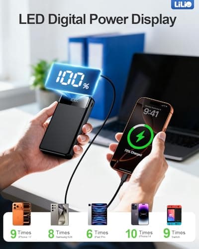 LILIO Portable Charger Power Bank，60,000mAh Battery Pack, 22.5W Power Bank Fast Charging with USB Cable, Phone Charger for iPhone 17/16/15/14/13 All Series/Samsung/Android, Camping Essentials, Black 5