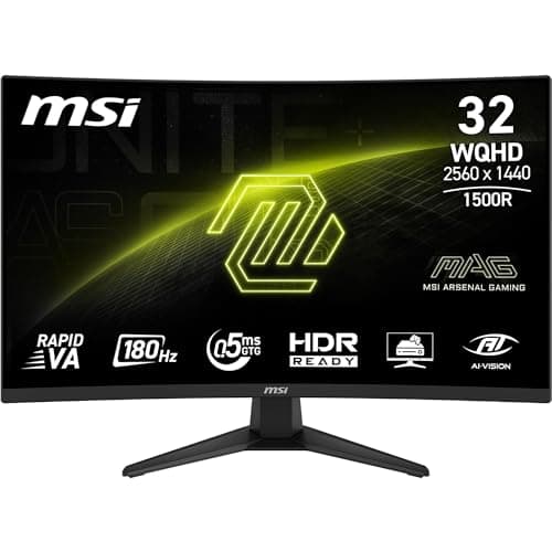 msi MAG 321CQF E18 32-inch 2560 x 1440 (QHD) Gaming Office Monitor, 180Hz, Adaptive-Sync, HDR Ready, HDMI, VGA Port, VESA Mountable, Tilt, 4-Side Slim Bezel, 0.5ms, Black