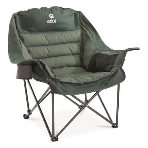 Guide Gear Oversized Extra Large Padded Camping Chair, Portable, Folding, Large Camp Lounge Beach Chairs for Outdoor, Adults, Men and Women, Heavy-Duty 400 Pound Capacity, with Cup Holder Green