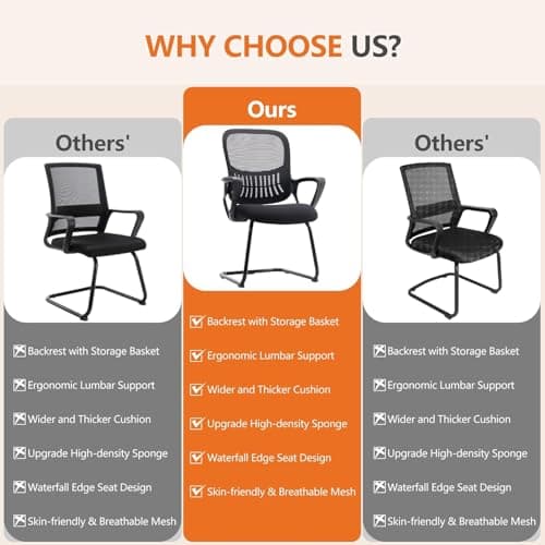 Sweetcrispy Office Desk Chair No Wheels Set of 1, Stationary Non Rolling Mesh Mid Back Computer Guest Side with Lumbar Support for Home Waiting Area Reception Conference Room Bedroom Carpet 7