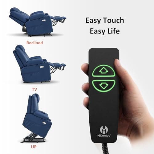 MCombo Electric Power Lift Recliner Chair Sofa with Massage and Heat for Elderly, 3 Positions, 2 Side Pockets, and Cup Holders, USB Ports, Faux Leather 7040 (Blue, Medium) 8