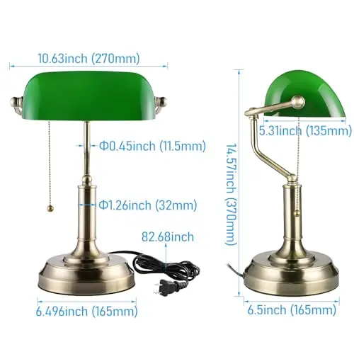 TORCHSTAR Green Glass Bankers Desk Lamp, Antique Desk Lamps with Brass Base, Traditional Library Lamp with Pull Chain, E26 Base, Vintage Desk Lamp for Office, Study Room 8