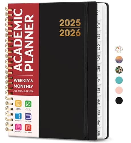 Academic Planner 2025-2026 For Women & Men, Monthly and Weekly Calendar Planner, Jul 2025 - Jun 2026, A5 (6.3" x 8.5"), Teacher Student Planning Book with Tabs, Ideal for Office School Supplies - Black