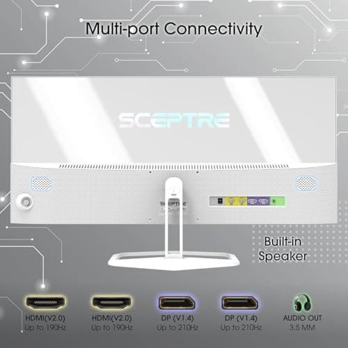 Sceptre IPS 30-inch Gaming Monitor 2560 x 1080 DisplayPort x2 HDMI x2 up to 210Hz 1ms Ultra Wide/Slim Build-in Speakers, Tesla-White 2025 (E305B-FU200TW) 4