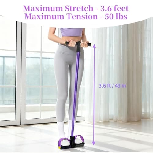 Pedal Resistance Bands with Handles, Upgrade 6-Tubes Manual Tension Training Pedal, Natural Rubber Foot Pedal Resistance Bands, Multifunction Fitness Bands for Abdomen, Waist, Arm, Leg (Purple) 7