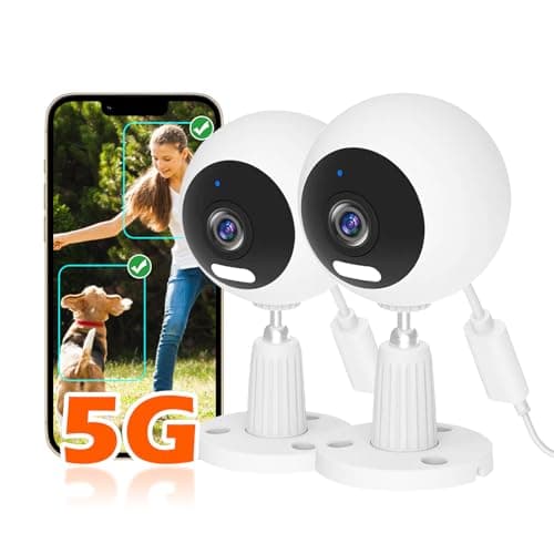 5G Cameras for Home Security Indoor/Outdoor Camera for Dog/Cat/Pet/Nanny/Baby, Baby Monitors with Phone App, IP66 Waterproof, Color Night Vision, White Light, Bell Siren, 24/7 SD Recordings- 2 Pack