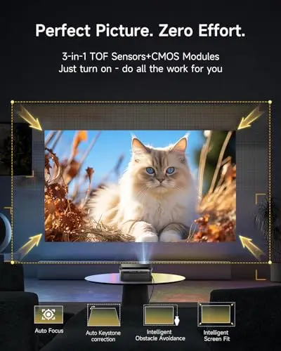 Smart LED 4K Projector Daylight HDR WiFi 6 Bluetooth DB Audio, 2300ANSI Daytime Movie Gaming Projectors 4K Ultra HD Home Theater Ceiling with Auto Focus Keystone Zoom Airplay USB Apps 7