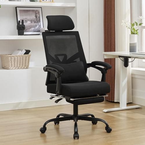 Qulomvs Ergonomic Office Chair with Footrest Home Office Desk Chair with Headrest and Backrest Adjustable Mesh Computer Desk Chair with Wheels 360 Swivel Task Chair