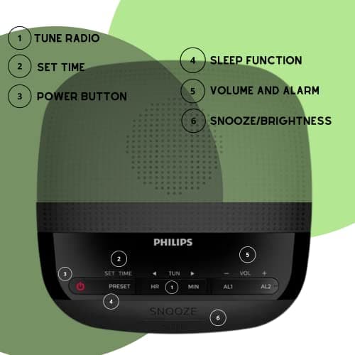 PHILIPS Radio Alarm Clocks for Bedrooms, LED Display, Easy Snooze, Sleep Timer, Alarm Clock Radio w/Battery Backup Bedroom Clock Black (Batteries not Included) 7