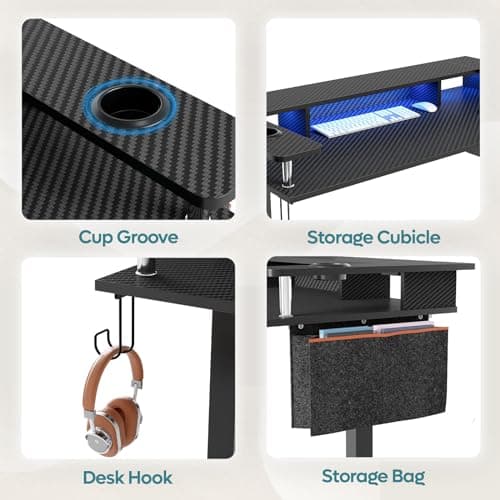 Bestier LED Electric Standing Desk Adjustable Height, 58x26 Inch Large Sit Stand Desk with Monitor Stand, Ergonomic Rising Office Workstation, Headphone Hook & Storage Bag 8