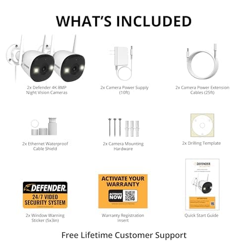 Defender AI Powered 4K Guard Pro 8MP WiFi 6, Plug-in Power Wireless Security Camera Outdoor, with Smart AI Human Detection, Bluetooth, Two-Way Talk, Works w/Guard App, 2 Pack 9