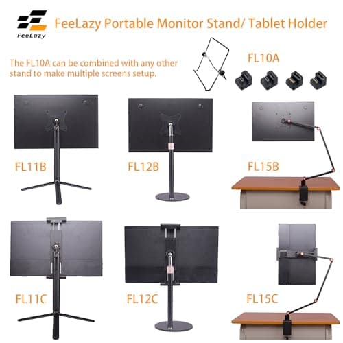 FeeLazy Portable Monitor Stand Tablet Holder with Super Wide Clamp 3-Section Arm and Desk Clamp Kindle Stand Portable Monitor Mount15.6 inch 18.5 inch FL15C 6