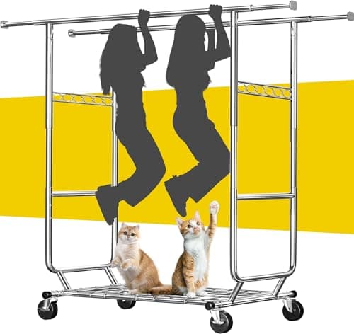 Raybee Clothes Rack Load 630LBS, Heavy Duty Clothes Rack, Rolling Clothing Racks for Hanging Clothes with Wheels, Adjustable & Commercial Garment Rack, 22" D x 75" W x 68" H
