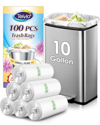 10 Gallon 100 Counts Trash Bags Garbage Bags by Teivio, Bathroom Trash Can Bin Liners, Plastic Bags for home office kitchen, Clear