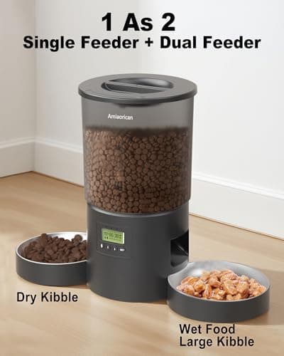 Amiaorican Automatic Cat Feeder for 2 Cats,4.2L Programmable 1-6 Meals Portion Control Cat Food Dispenser,Dual Power Supply,10S Voice Record (Transparent Black, Stainless Steel 2 Bowls) 7