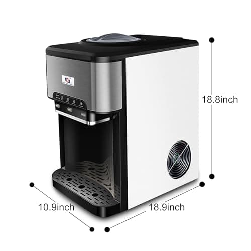 NUNET 3-in-1 Ice Maker Water Dispenser Water Cooler Filled by Water Line w. 10ft Water Inlet Hose 1/2" &1/4" Connector Hot/Cold Water Ready Makes 44 lbs Ice Daily Stores 4lb Ice 9
