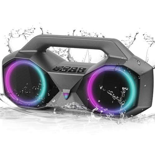 KMAG Bluetooth Speaker Wireless, 80W Loud Speaker with Deeper Bass, IPX7 Waterproof, 20H Playtime, Cool Lights, TWS, Portable Speaker for Home, Outdoor, Workshop, Party, Gift for All (Sliver)