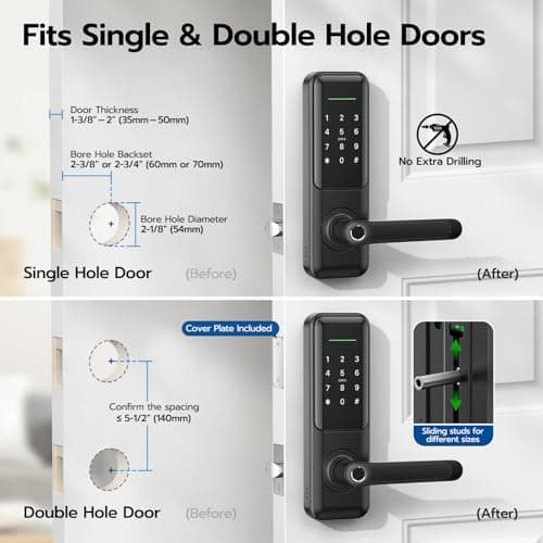 Fingerprint Smart Door Lock with Handle: Keyless Entry Keypad Lock for Front Door, Nyboer Electronic Digital Lock, Lockset Replacement for Exterior Doors 8