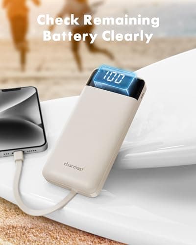 charmast Portable Charger with Built in Cables, Power Bank with Cords Wires, Slim 10000mAh Travel Battery Pack 6 Outputs 3 Inputs 3A Fast Charging for Samsung Google Pixel LG Moto iPhone iPad 7