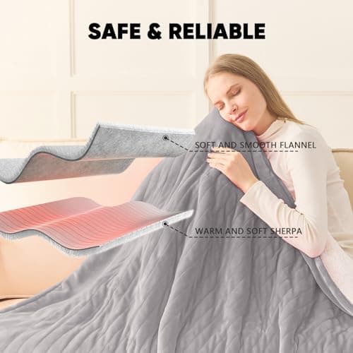 greenoak Heated Blanket Electric Throw 50"X60", Heating Blanket with 10 Heat Levels 1/2/4/6/8 Hours Auto-Off,Fleece Soft Sherpa Blanket,Gifts for Grandma Mom Seniors, Misty Grey 6