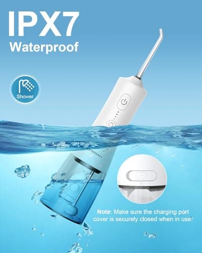 Operan Water Flosser for Teeth Cleaning Upgraded 300ml Cordless Water Dental Flossers Rechargeable Oral Irrigator with 4 Modes 4 Jet Tips IPX7 Waterproof Water Floss for Home Travel (White)+1Pack 7