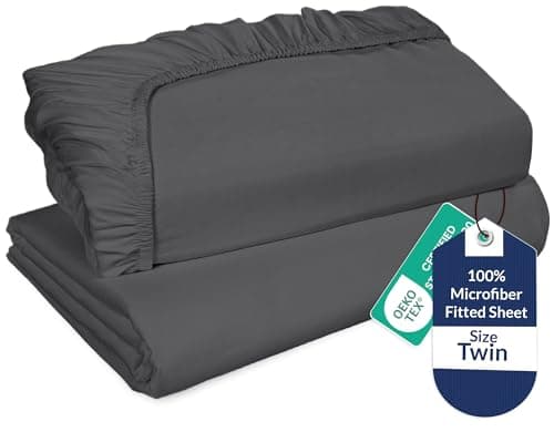 Royale Linens 2 Pack Fitted Sheet - Elastic Sheets - Twin Fitted Sheet Only - Soft & Breathable - Brushed 1800 Microfiber - Stain Resistant- Hotel Quality Deep Pocket Stretches Up to 16" (Twin, Grey)