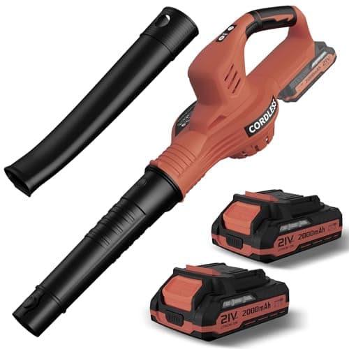 Leaf Blower, 21V Electric Cordless Leaf Blower with 2 Speed Mode, Batteries and Charger Included, Light Orange