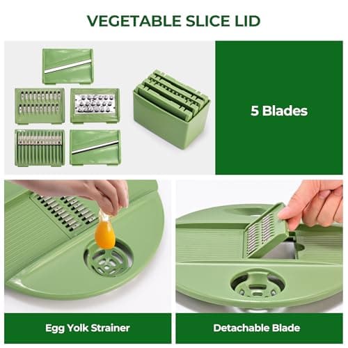 SUSTEAS Salad Spinner Large, Vegetables Wash Bowl, Fruits & Herb Lettuce Dryer with 5 Blade Slicer Egg Yolk Strainer Shredder for Efficient Salad Preparation and Food Washing, 4.25Qt 5