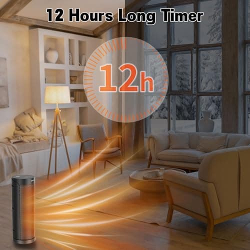 Portable Space Heater for Indoor Use with Remote - QOWETU 70° Oscillating Electric Heater, 17 Inchs, 12H Timer, 1500W Quiet PTC Ceramic Heating with Thermostat, Fast Safety Heat for Home, Bedroom 6