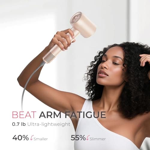 Blow Dryer with Comb, TYMO AIRHYPE Compact 200 Million lonic Hair Dryer with Diffuser, Fast Dry Pink Blow Dryer for Women 110,000RPM Portable Hairdryer for Curly Hair, 4 Temps & 2 Speeds 7