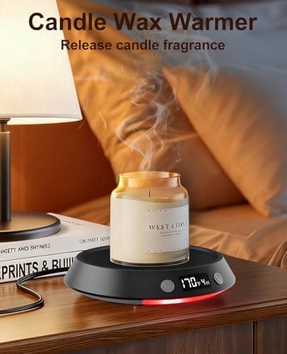 Kepwam Coffee Mug Warmer - 50W Electric Coffee Warmer for Desk 3 Temp Settings & 2-9 Timer Smart Cup Warmer for Desk Candle Warmer Plate with LED Lights Beverage Tea Milk Warmer for Home & Office 4