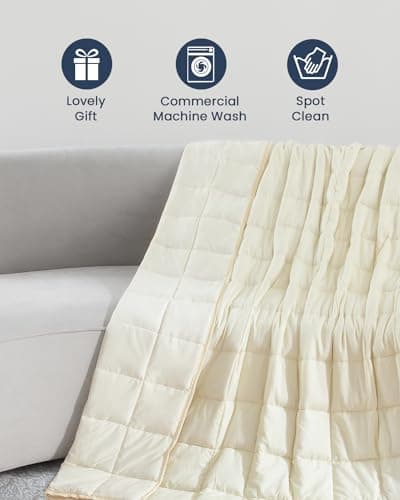 Drewin 15lbs Weighted Blanket Full Size, Reversible Microfiber Weighted Blanket for Adults, Soft Cool Bed Blanket for All Season, Hot Sleepers, Premium Ceramic Beads, 48 x 72 inches, Beige 8