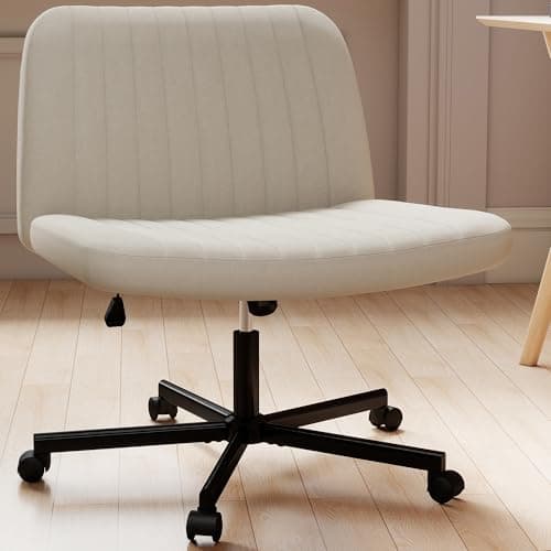Murago Criss Cross Chair, Extra Wide Armless Rolling Office Desk Chair with Wheels, Plus Size Viral Vanity Legged Chair, Bedroom Beige