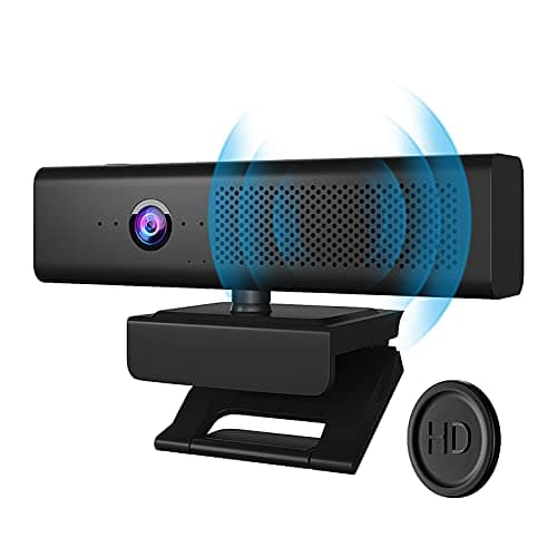 ROTOPATA Webcam with Speakers and Mic, Full HD 1080P/30FPS Computer Camera for Streaming Video Conference , 4 Noise-Cancelling Mics, Privacy Cover, 90°FOV, USB-A, Webcam for PC Desktop Monitor Laptop