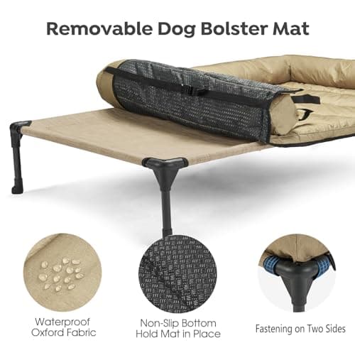 Veehoo Cooling Elevated Dog Bed Add Removable Waterproof Bolster Cushion Mat, Raised Pet Cot with Breathable Teslin Mesh, No-Slip Feet, Dog Couch Bed for Indoor Outdoor, 42x30inches, Beige, CWC2331B 5