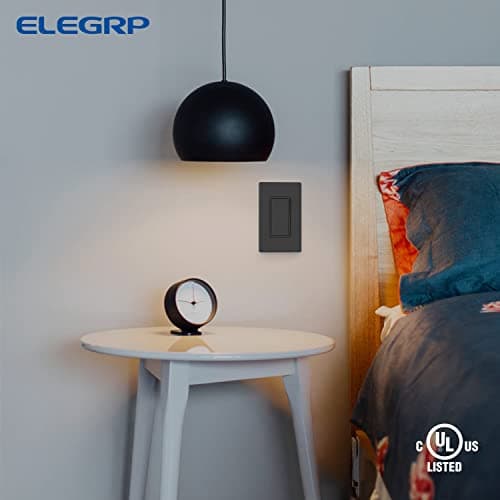 ELEGRP Matte Black Single Pole Decorator Light Switch, 15Amp, 120-277V, Decorative Paddle Rocker Switch Replacement, On/Off Wall Switch, Self-Grounding, Residential/Commercial Grade, UL/CUL (10 Pack) 6