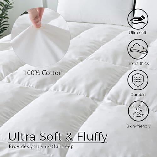 WhatsBedding 5 Inch Memory Foam Mattress Topper Full Size,100% Cotton Cover Breathable Fluffy Shredded Memory Foam Filled Pillow Top, Anti-Slip Bottom, 4 Anchor Elastic Bands 75x54x5in 5