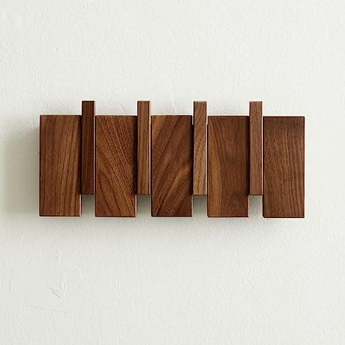 QUELLANCE Wooden Coat Hooks Wall Mounted, Coat Rack Hanger Wall Mount with 4 Hooks, Heavy Duty Coat Hooks for Hanging Coats/Keys/Hats/Robe&Towels/Plants/Bags, Home Decor Gift, Walnut