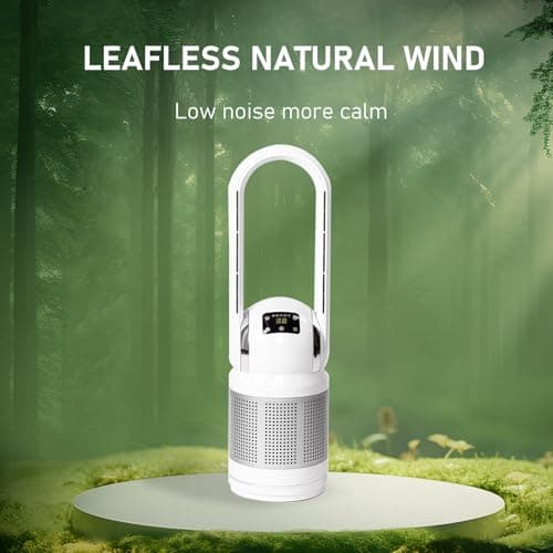HEATIT Bladeless Fan with Remote and Air Purifier Tower Fan 80° Oscillating with 8 Speeds 8H Timer Air Circulator Fan HEPA Filter with PM 2.5 for Home Bedroom Kitchen and Office White 7