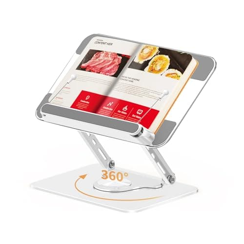 Alumuxx Adjustable Acrylic Book Stand for Reading in Bed, Book Holder Stand for Reading Hands Free, Cookbook Stand for Kitchen Counter, Reading Stand Book Holder for Couch, 360° Rotating & Page Clips