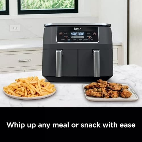 Ninja DZ201 Foodi 6-in-1 2-Basket Air Fryer with DualZone Technology, 8-Quart Capacity, and a Dark Grey Stainless Finish (Dark Grey Stainless) (Renewed) 5