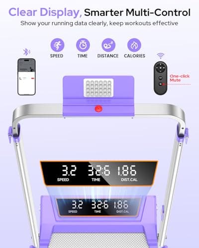 Walking Pad Treadmill with 12% Incline & Adjustable Height, 4 in 1 Walking Pad with Handle Bar, 3.5HP Foldable Under Desk Treadmill, Portable Treadmills for Home 350LBS, APP & Remote Control, Purple 5
