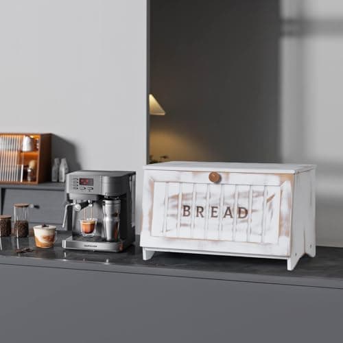 DAOYOUSKY Bamboo Bread Box for Kitchen Countertop, White Vintage Wooden Counter Breadbox, Single Layer Rustic Wood Large Capacity Bread Storage Container Bin 6