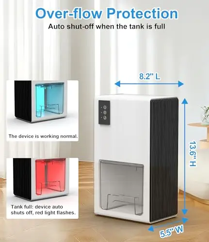 Dehumidifiers for Home, 85Oz Portable Dehumidifiers for Bedroom with Auto Shut Off, FRESHDEW Small Dehumidifiers (960 Sq.ft) with 7 Colors LED Light for Bathroom Bedroom Closet RV (White & Black) 5